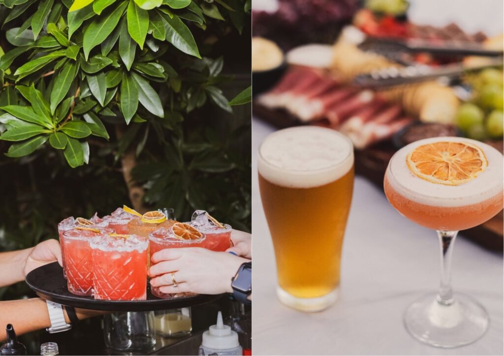Cocktails and a cold beer served at Settlers Inn Port Macquarie, showcasing the pub’s drinks offering.